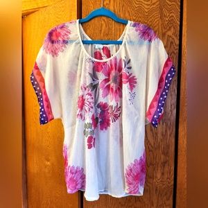 Charming Charlie's Floral Blouse, Size L, Ivory and Pink